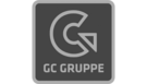 Das GC GRUPPE Logo: Ein G mit Pfeil zeigt Richtung, darunter der Firmenname - wie ein Zeichen am Lager für Handwerker.