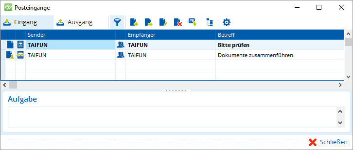 Jemand sortiert E-Mails: Zwei Nachrichten von 